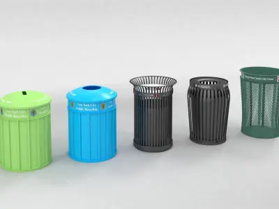 New York street Trash Bins Recycling 3D model
