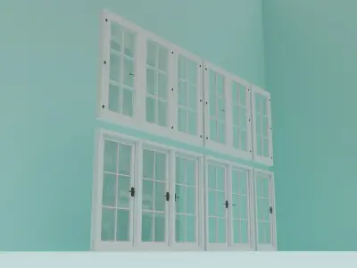 Window Set - 01 - Single Leaf - Double Leaf - Triple Leaf  3D model