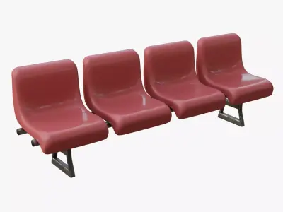 Red 4 Seats Waiting Room Bench Airport Low-poly 3D model