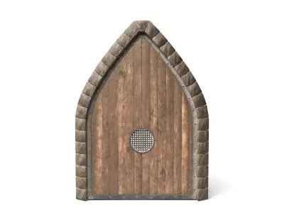 Medieval Wooden Door With Small Window Low-poly 3D model