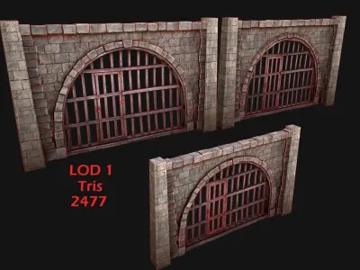 Medieval Prison Bars with Door Low-poly 3D model