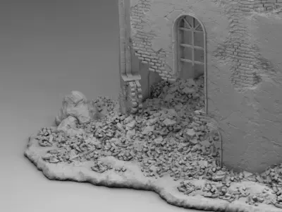 A ruined octagonal building 3D print model