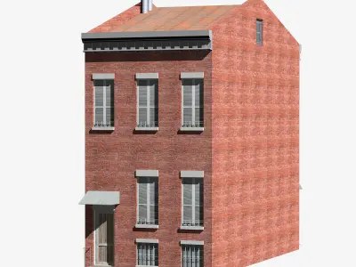 Townhouse brick building with two windows on side Low-poly 3D model