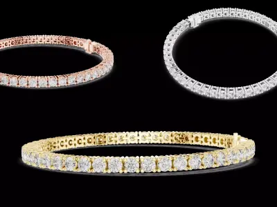 Round Diamond Slim Tennis Bracelet 3DM STL 3D print model