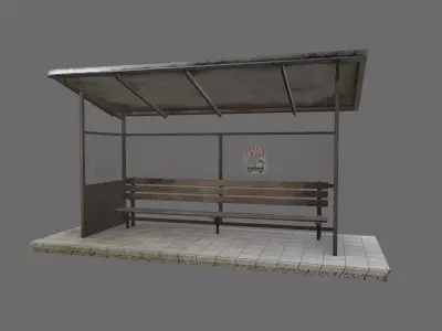 Old Rusty Bus Stop Station Low-poly 3D model