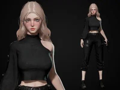 Techwear Girl - Game Ready Low-poly 3D model