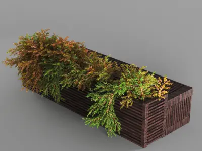 bench1242 wooden planter with plants in it 3D model