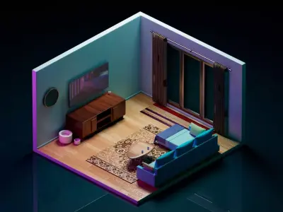 Isometric Interior Low-poly 3D model