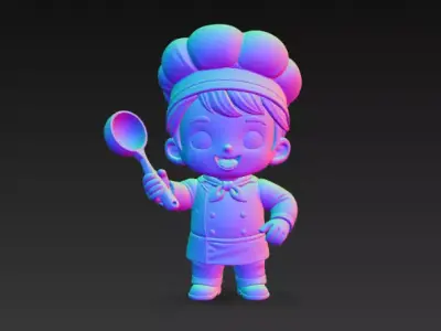 Chibi Kid Chef - Cute Cartoon Cook Character 3D Model Low-poly 3D model