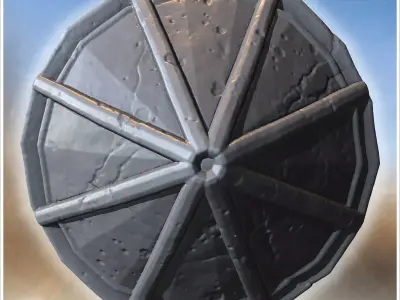 Elevated wooden water tank with conical roof vertical planks and 3D print model