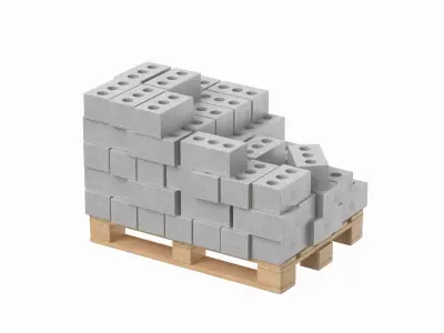 Concrete Bricks On Wooden Pallet 3D model