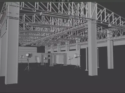 warehouse with studio lights setup  Low-poly 3D model