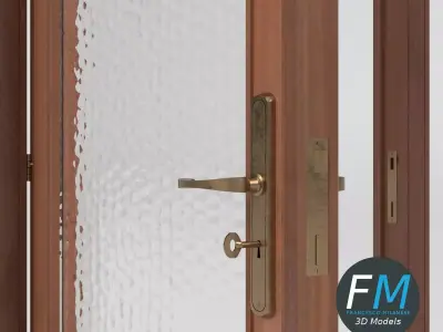 Wood Panel Interior Door with Hammered Glass 3D model