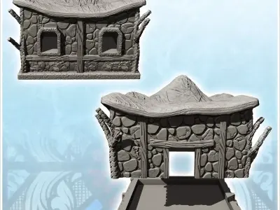 Square building with wave roof and stone walls 26 - Medieval Got 3D print model