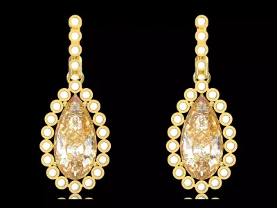 Fancy Diamond Teardrop Earrings with Pearl Halo pe0056 3D print model