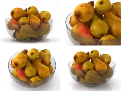 Pears in glass bowl 3D model