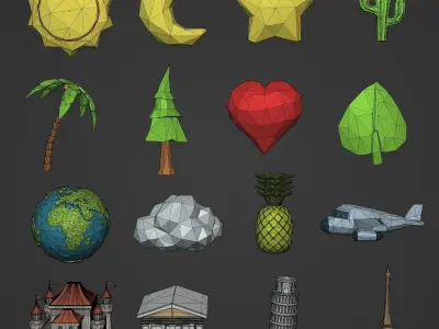 Polygonal Cartoon Pack Low-poly 3D model