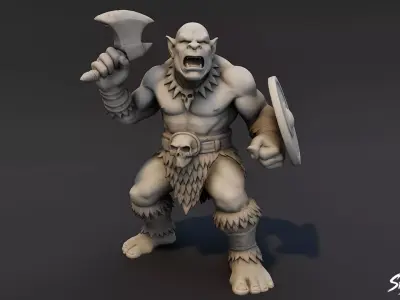 Ogre Warrior Battle Stance Statue Low-poly 3D model