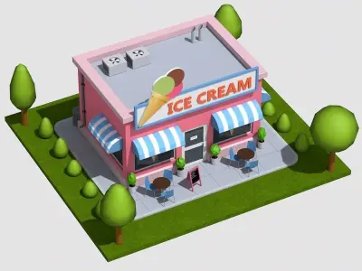 Low Poly Ice Cream Shop Low-poly 3D model