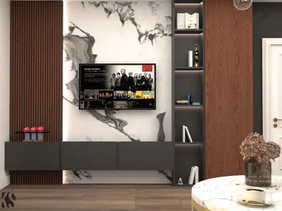 Living Room with Dining Room and Kitchen 3D Model 3D model