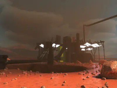 Rainy desert sci-fi landscape scene 3D model