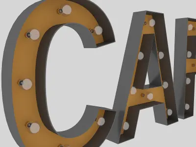 Cafe Sign With Bulb Low-poly 3D model