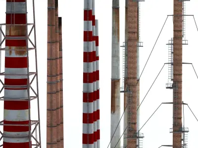 Chemical Plant Chimney Pack Low-poly 3D model
