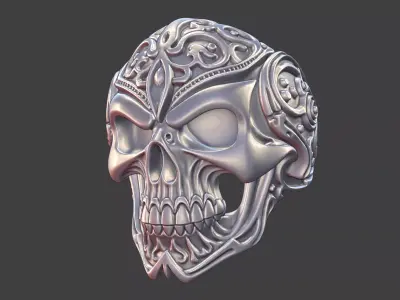 NeoRelic Skull Ring Futuristic Engraved Tech 3D print model
