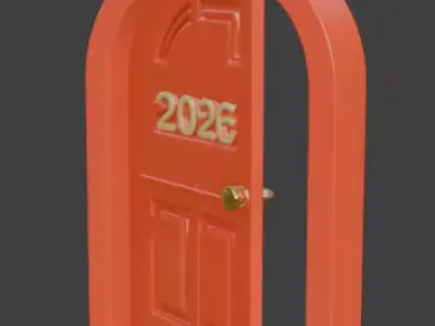 High-Quality 3D Cartoon New Year Door Sculpture Low-poly 3D model