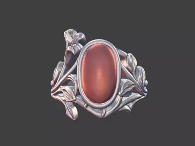 Silver Art Nouveau Cabochon Ring 3D print model