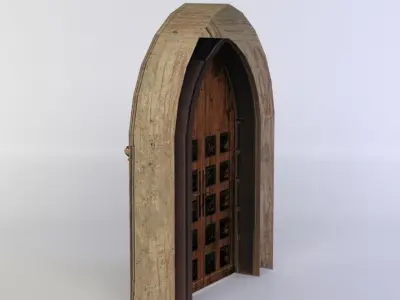 Door wooden gothic Low-poly 3D model