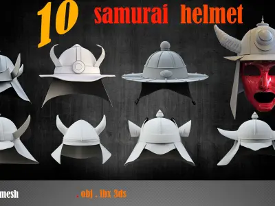 10 samurai  helmet  base mesh Low-poly 3D model