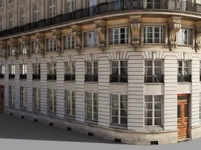 Neoclassic corner facade Low-poly 3D model