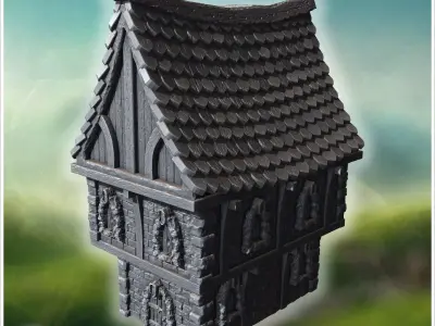 Stone house with arched windows detailed brickwork and steep til 3D print model