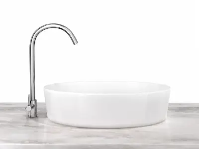 Ceramic Sink and Chrome Faucet 3D model