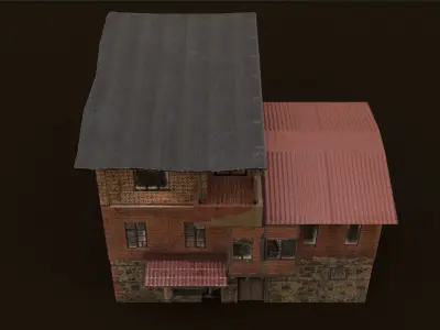 House Low Poly old with roof Low-poly 3D model