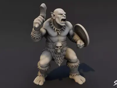 Ogre Warrior Battle Stance Statue Low-poly 3D model