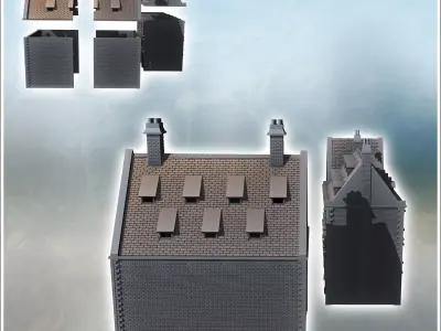 Set of two large modern brick buildings with sloping roofs and d 3D print model
