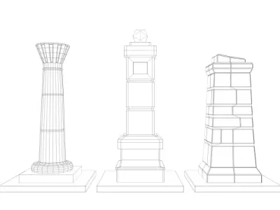 Low-poly Pillars light tower 3D Model Pack
