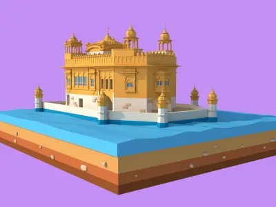 Cartoon Lowpoly Golden Tempe Landmark Low-poly 3D model