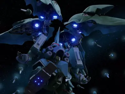 bb kshatriya gundam with rig mobile suits 3D model