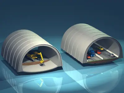 Highway tunnels cutaway 3D model