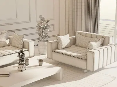 Living Room - 01 Low-poly 3D model