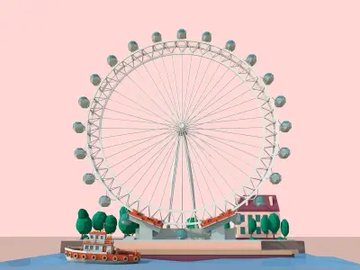 Cartoon Low Poly London Eye Landmark Low-poly 3D model