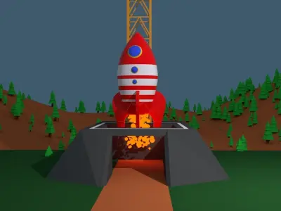 Animated Rocket Launch 3D model