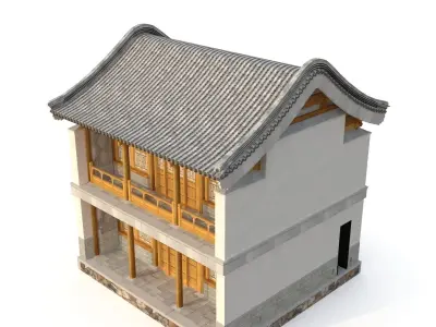3D Chinese Two storey building Low-poly 3D model