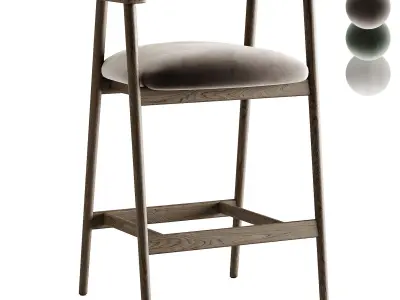 Sunpan Jeremy Mid Century Dove Cream   Oak Wood Counter Stool 3D model