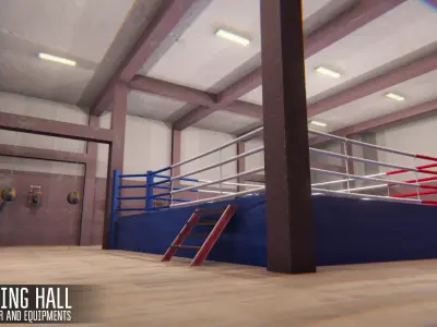 Boxing hall - interior and equipments Low-poly 3D model