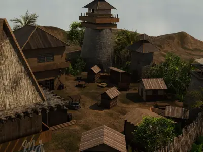 Coastal Village Fortress 3D model