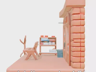 Clay Bench Model with Vibrant Design Low-poly 3D model